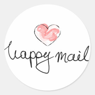 Pegatina Redonda Feliz correo a pegatinas de negocios con corazón r