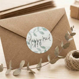 Pegatina Redonda Feliz Correo Sage Greenery Acuarela