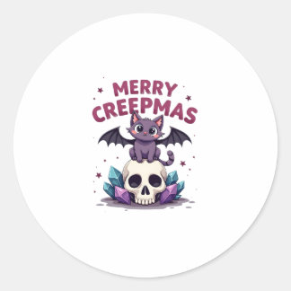 Pegatina Redonda Feliz Creepmas Gato Pastel Góthico Navidad Calaver