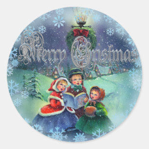 Pegatina Redonda FELIZ CRISTMAS CAROLERS por SHARON SHARPE