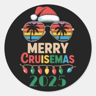 Pegatina Redonda Feliz Crucero de Navidad 2025 Personalizado Navida