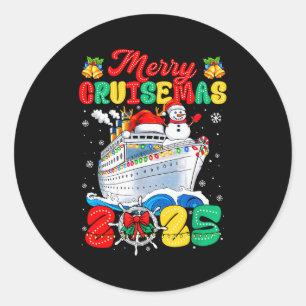 Pegatina Redonda Feliz Crucero de Navidad 2025 Santa Navideño Groov