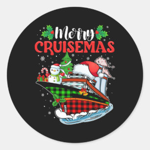 Pegatina Redonda Feliz Crucero de Navidad Diversión Familiar en Nav