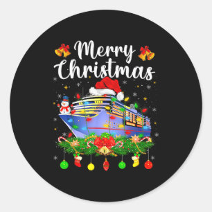Pegatina Redonda Feliz Crucero de Navidad Iluminación de Navidad Sa