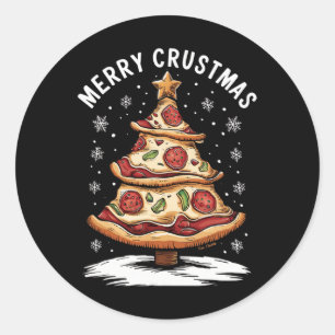 Pegatina Redonda Feliz Crustmas Pizza Árbol de Navidad Navidad Navi