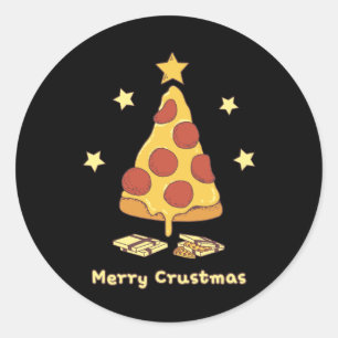 Pegatina Redonda Feliz Crustmas - Pizza Navidad