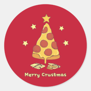 Pegatina Redonda Feliz Crustmas - Pizza Navidad Clásica Redonda Sti