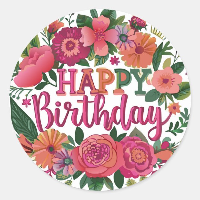 Pegatina Redonda Feliz cumpleaños (Anverso)