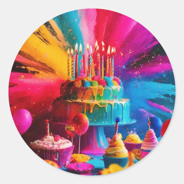 Pegatina Redonda Feliz cumpleaños (Anverso)