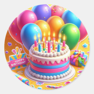 Pegatina Redonda Feliz cumpleaños