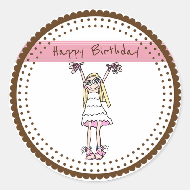 Pegatina Redonda Feliz cumpleaños (Anverso)