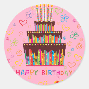 Pegatina Redonda Feliz cumpleaños
