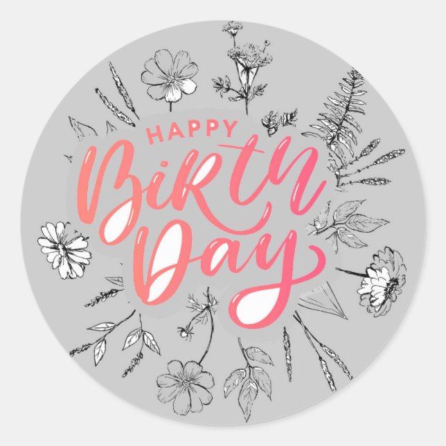 Pegatina Redonda Feliz cumpleaños (Anverso)