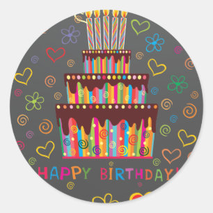 Pegatina Redonda Feliz cumpleaños