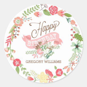Pegatina Redonda Feliz cumpleaños