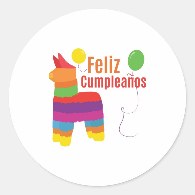 Pegatina Redonda Feliz Cumpleanos (Anverso)