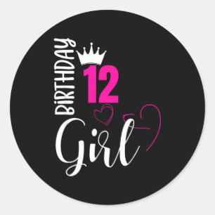 Pegatina Redonda feliz cumpleaños 12 niña feliz 12 cumpleaños