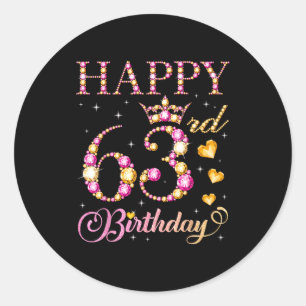 Pegatina Redonda Feliz cumpleaños 63 63 años hombres mujeres Cumple