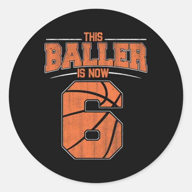 Pegatina Redonda Feliz cumpleaños 6 niños de básquetbol de 6 años (Anverso)