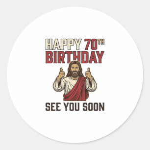 Pegatina Redonda Feliz Cumpleaños 70 Nos vemos pronto Camiseta Vint