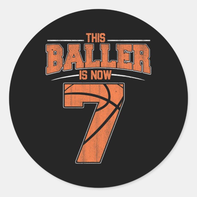 Pegatina Redonda Feliz cumpleaños 7 niños de baloncesto de 7 años (Anverso)