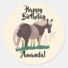 Pegatina Redonda Feliz cumpleaños a dos pegatinas de caballos