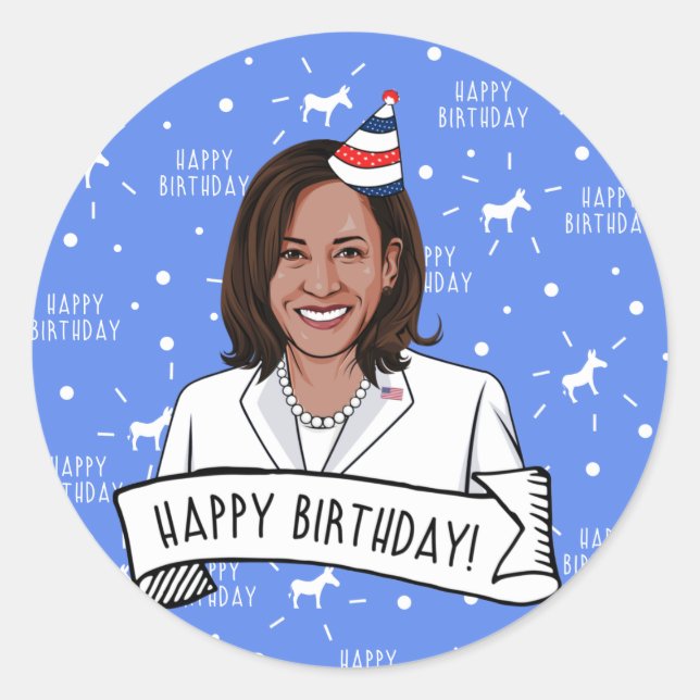 Pegatina Redonda Feliz cumpleaños a Kamala Harris (Anverso)