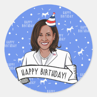 Pegatina Redonda Feliz cumpleaños a Kamala Harris