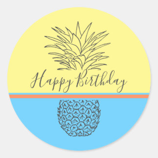 Pegatina Redonda Feliz cumpleaños a la piña moderna