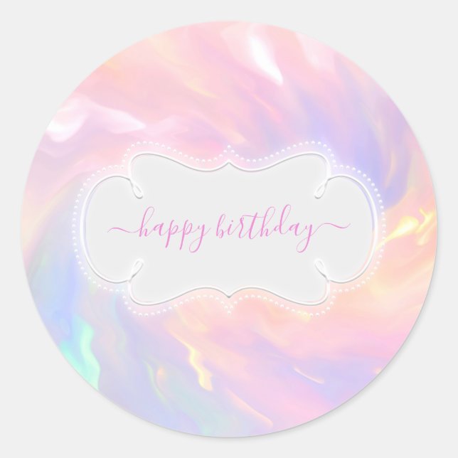 Pegatina Redonda Feliz cumpleaños a la princesa holográfica Quincea (Anverso)