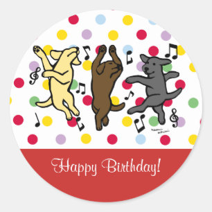 Pegatina Redonda Feliz cumpleaños a Labrador Trio feliz