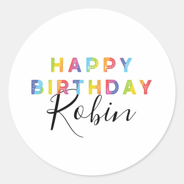 Pegatina Redonda Feliz cumpleaños a las cartas de arcoiris personal (Anverso)