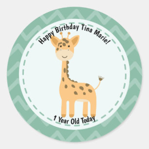 Pegatina Redonda Feliz cumpleaños a los animales del zoológico Cute