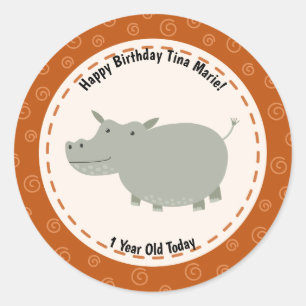 Pegatina Redonda Feliz cumpleaños a los animales del zoológico Hipp