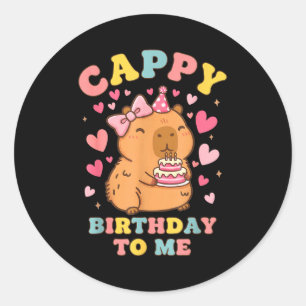 Pegatina Redonda Feliz cumpleaños al divertido animal de cumpleaños