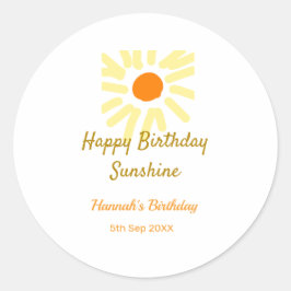 Pegatina Redonda Feliz cumpleaños amarillo naranja sol boho