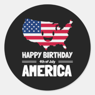 Pegatina Redonda Feliz Cumpleaños América 4 De Julio Bandera Estado