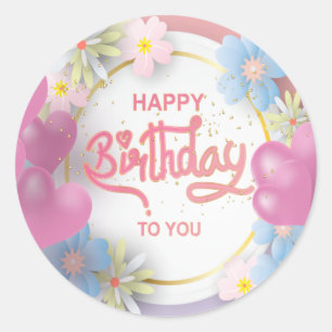 Pegatina Redonda Feliz cumpleaños, arte de palabras unisex