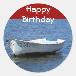 Pegatina Redonda Feliz cumpleaños, barco