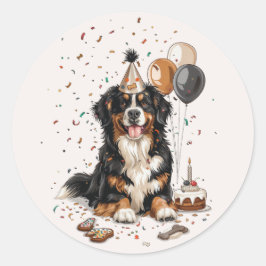 Pegatina Redonda Feliz cumpleaños Bernese Mountain Dog