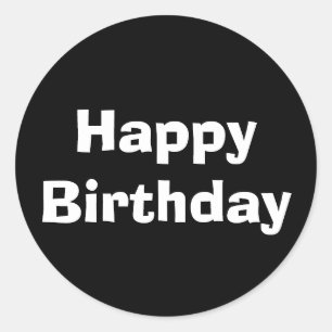Pegatina Redonda Feliz cumpleaños Black White Modern Guay Minimalis
