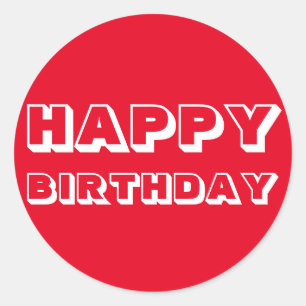 Pegatina Redonda Feliz cumpleaños, blanco rojo moderno, negrita