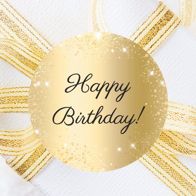 Pegatina Redonda Feliz Cumpleaños brillo dorado (Subido por el creador)