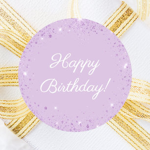 Pegatina Redonda Feliz cumpleaños brillo lavanda