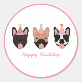 Pegatina Redonda Feliz cumpleaños Bulldog francés Fiestas Gorras ro