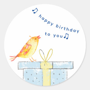 Pegatina Redonda Feliz cumpleaños canción (simple pájaro pequeño) b