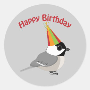 Pegatina Redonda Feliz cumpleaños Chickadee