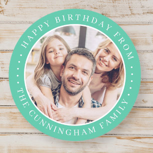 Pegatina Redonda Feliz Cumpleaños Clásico Simple Foto Familiar