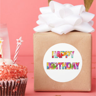 Pegatina Redonda Feliz cumpleaños colorido