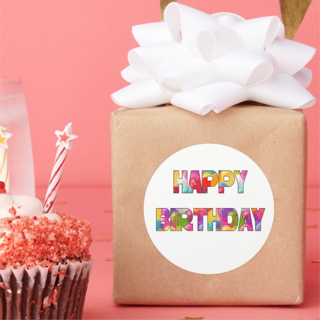 Pegatina Redonda Feliz cumpleaños colorido (Fiesta)